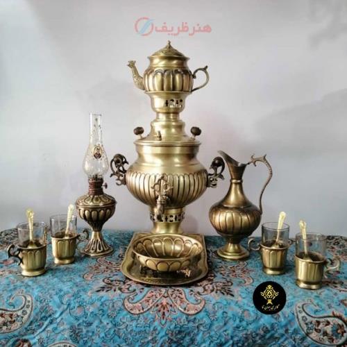سماور زغالی برنجی آنتیک نانو ست 14 تکه کد honar933